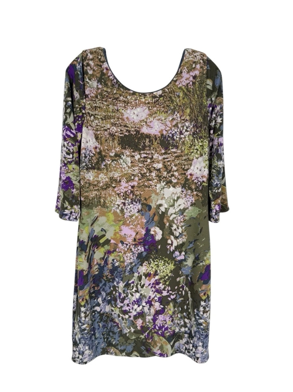 WHBM Reversible Shift Dress Womens Size Large Abstract Floral Gray Blue Jersey